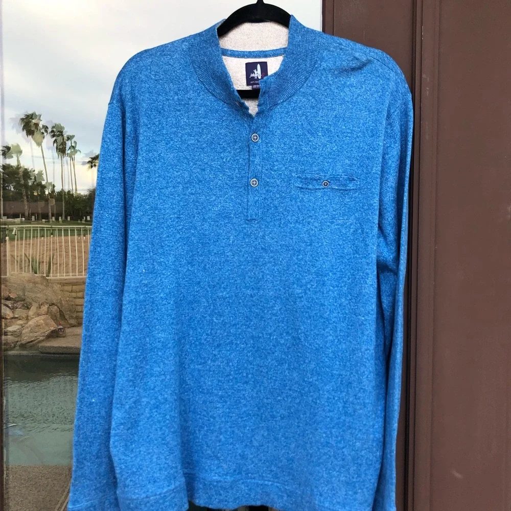 Johnnie-O Ash Cotton & Linen Henley Sweater Oceanside Blue M